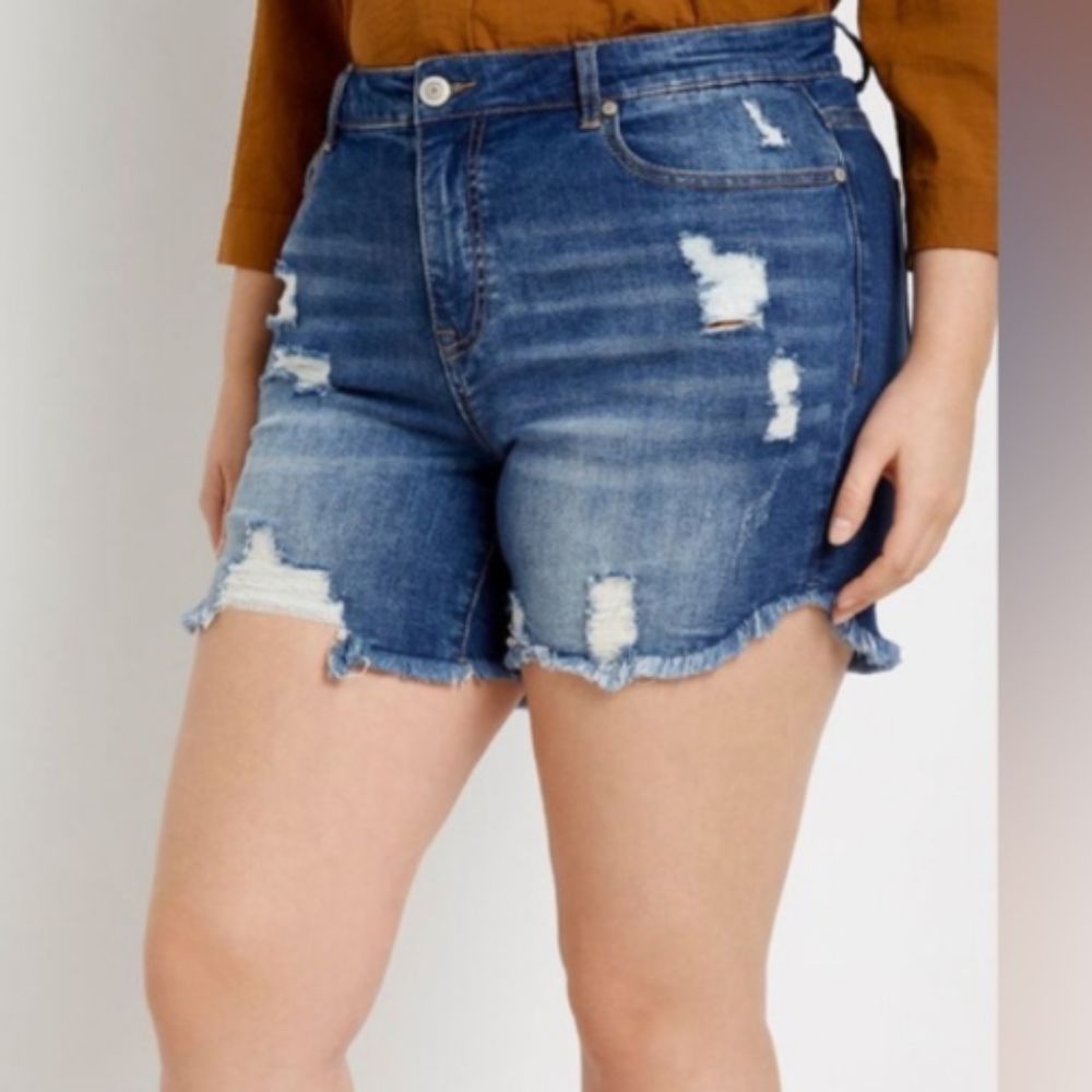 Eloquii Distressed Blue Denim Shorts